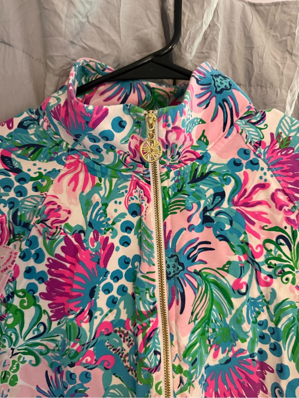 Lilly Pulitzer Pink Floral Half-Zip Pullover with Blue & Green Accents - Picture 2 of 4